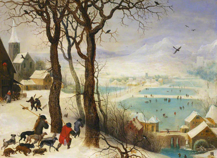 "Hunters in the Snow" Pieter Brueghel the Younger (after Pieter Brueghel the Elder)  showing their knowledge of how to use tone to suggest distance.