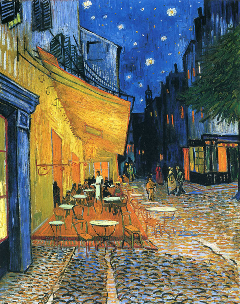 Van Gogh - "Cafe Terrace at Night" showing the use of complementary colors in art.